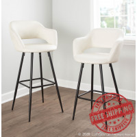 Lumisource B30-MARG BK+CR2 Margarite Contemporary Barstool in Black Metal and Cream Faux Leather - Set of 2